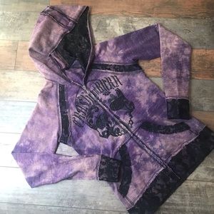 Crash & Burn purple, lace & rhinestone zip hoodie
